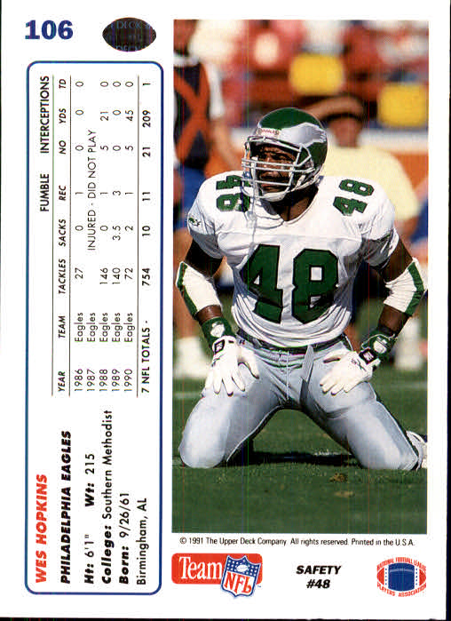 1991 Upper Deck Football "Main Set" Cards #1 to #250 Rookies and Veterans - Picture 211 of 495