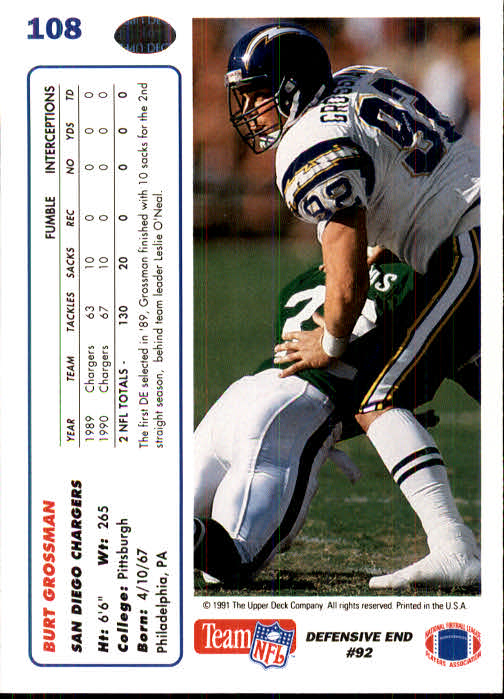 1991 Upper Deck Football "Main Set" Cards #1 to #250 Rookies and Veterans - Picture 215 of 495