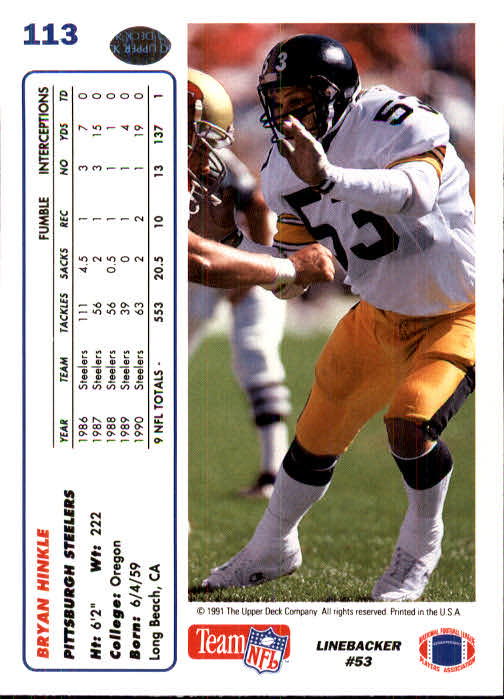 1991 Upper Deck Football "Main Set" Cards #1 to #250 Rookies and Veterans - Picture 225 of 495