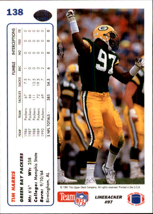 1991 Upper Deck Football "Main Set" Cards #1 to #250 Rookies and Veterans - Picture 275 of 495
