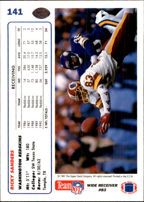 1991 Upper Deck Football "Main Set" Cards #1 to #250 Rookies and Veterans - Picture 281 of 495