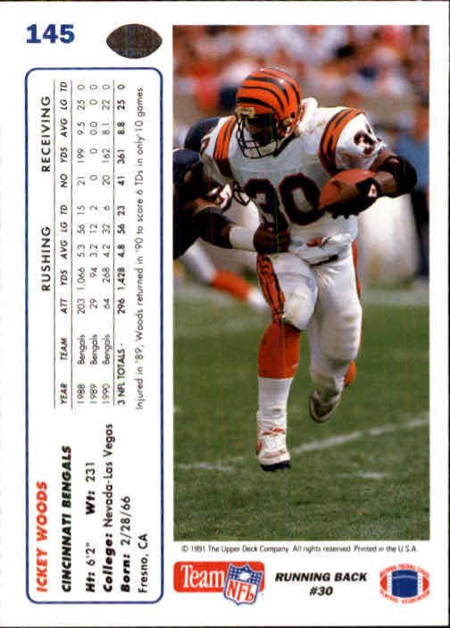 1991 Upper Deck Football "Main Set" Cards #1 to #250 Rookies and Veterans - Picture 289 of 495