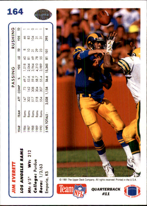 1991 Upper Deck Football "Main Set" Cards #1 to #250 Rookies and Veterans - Picture 325 of 495