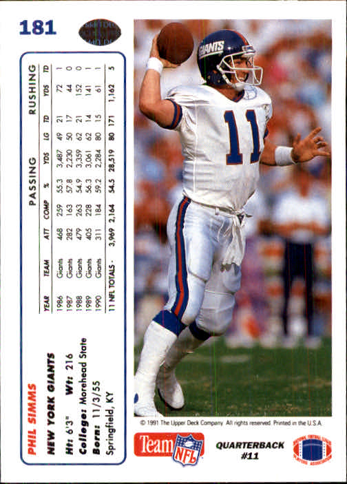 1991 Upper Deck Football "Main Set" Cards #1 to #250 Rookies and Veterans - Picture 359 of 495