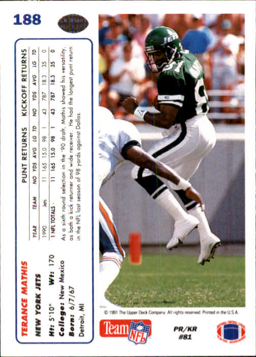 1991 Upper Deck Football "Main Set" Cards #1 to #250 Rookies and Veterans - Picture 373 of 495