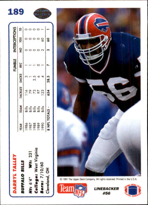 1991 Upper Deck Football "Main Set" Cards #1 to #250 Rookies and Veterans - Picture 375 of 495
