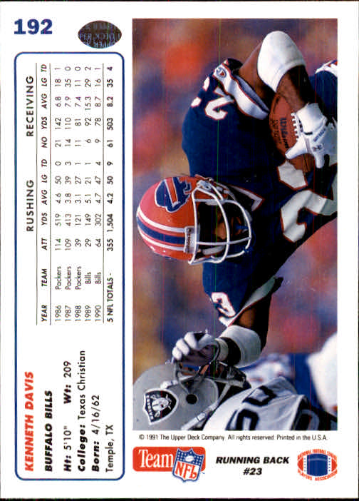 1991 Upper Deck Football "Main Set" Cards #1 to #250 Rookies and Veterans - Picture 381 of 495