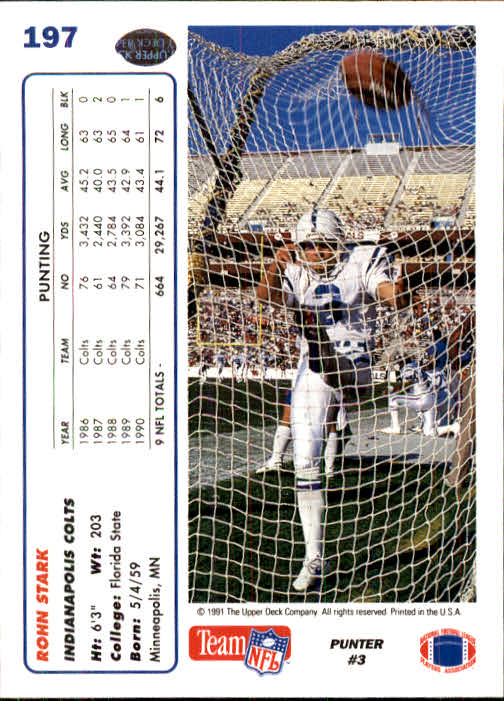 1991 Upper Deck Football "Main Set" Cards #1 to #250 Rookies and Veterans - Picture 391 of 495