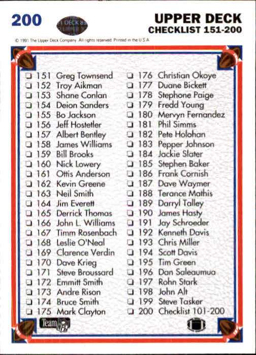 1991 Upper Deck Football "Main Set" Cards #1 to #250 Rookies and Veterans - Picture 397 of 495