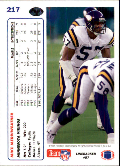 1991 Upper Deck Football "Main Set" Cards #1 to #250 Rookies and Veterans - Picture 431 of 495