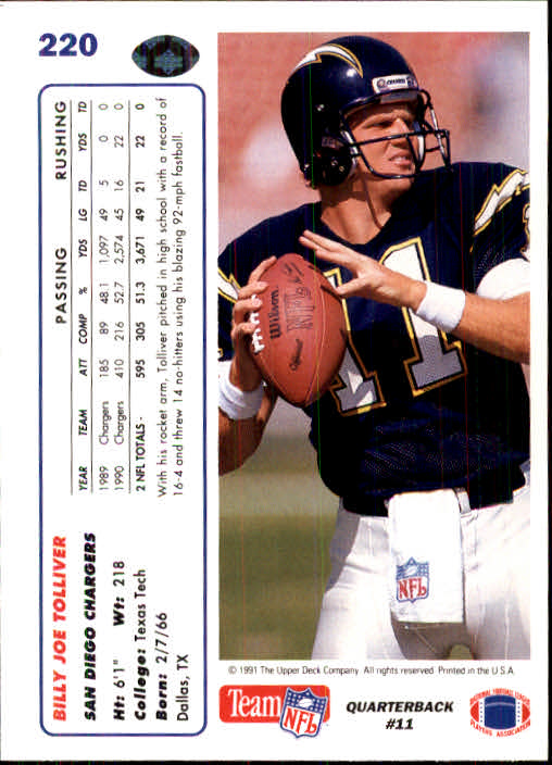 1991 Upper Deck Football "Main Set" Cards #1 to #250 Rookies and Veterans - Picture 437 of 495