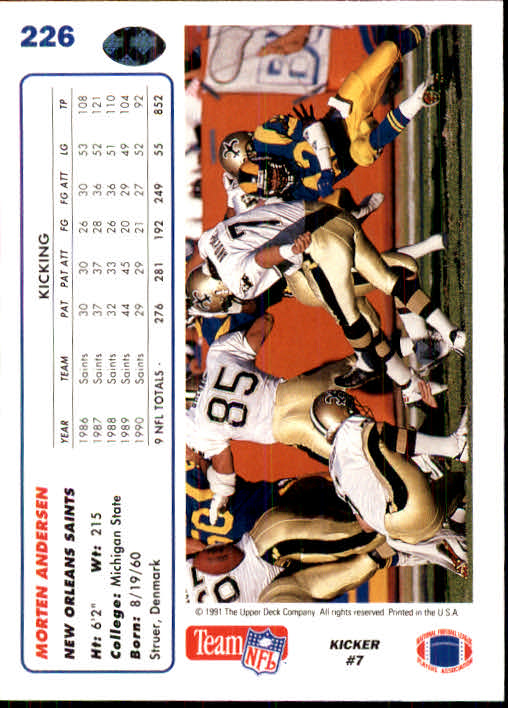 1991 Upper Deck Football "Main Set" Cards #1 to #250 Rookies and Veterans - Picture 449 of 495