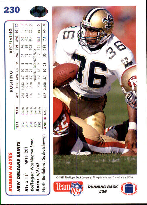1991 Upper Deck Football "Main Set" Cards #1 to #250 Rookies and Veterans - Picture 455 of 495