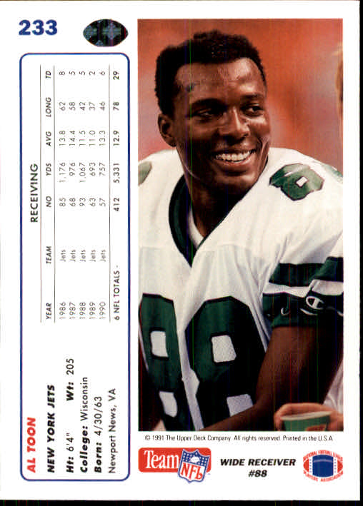 1991 Upper Deck Football "Main Set" Cards #1 to #250 Rookies and Veterans - Picture 461 of 495