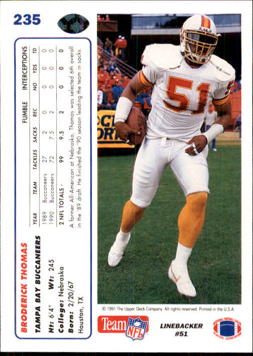 1991 Upper Deck Football "Main Set" Cards #1 to #250 Rookies and Veterans - Picture 465 of 495