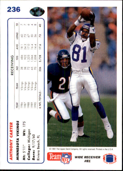 1991 Upper Deck Football "Main Set" Cards #1 to #250 Rookies and Veterans - Picture 467 of 495