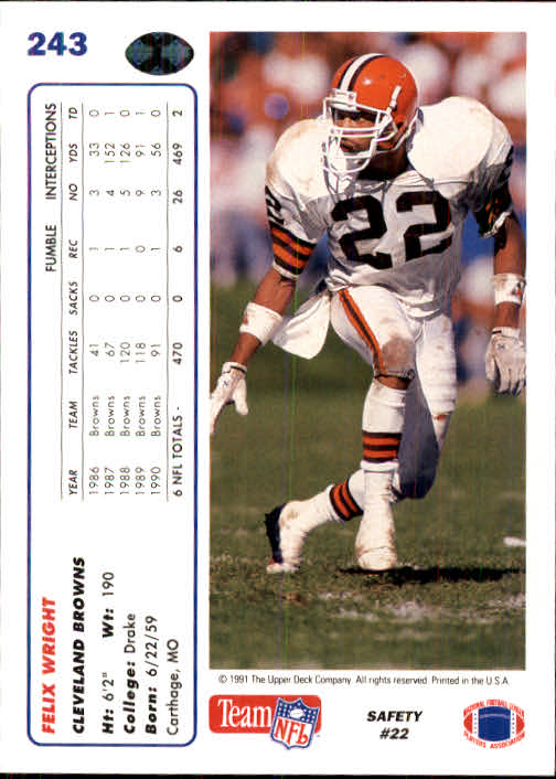 1991 Upper Deck Football "Main Set" Cards #1 to #250 Rookies and Veterans - Picture 481 of 495