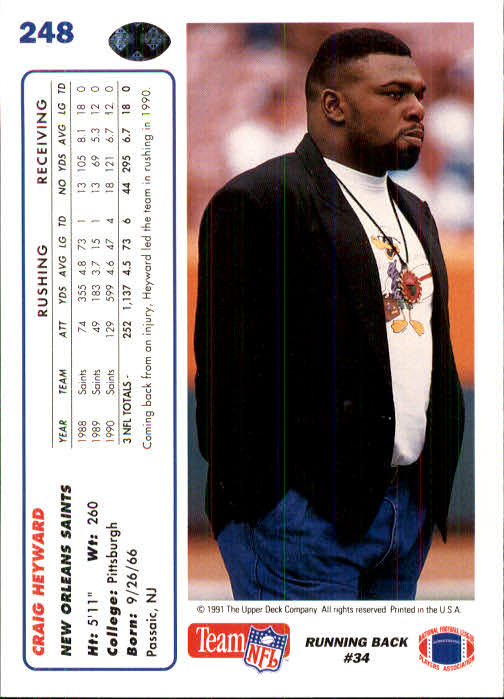 1991 Upper Deck Football "Main Set" Cards #1 to #250 Rookies and Veterans - Picture 491 of 495