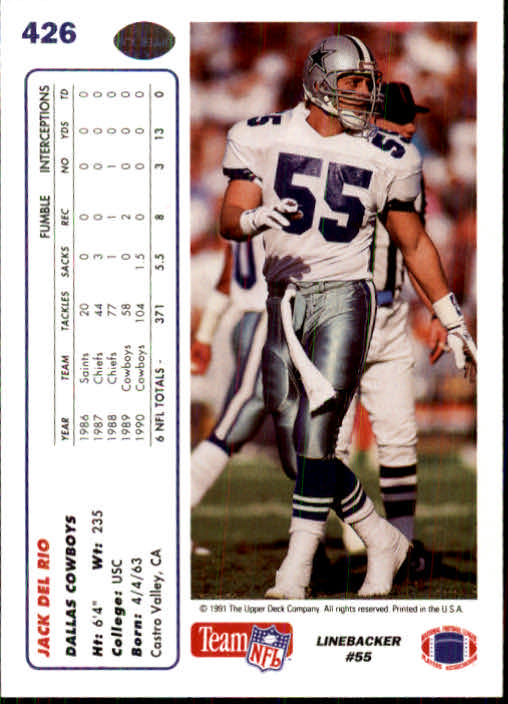 pacific football 1991 #95 jack del rio dallas c - Buy Collectible stickers  of other sports on todocoleccion