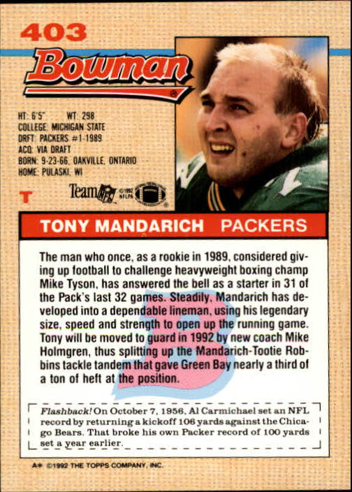 1992 Bowman Football "Main Set" Cards #401 to #573 Rookies and Veterans - Picture 5 of 311