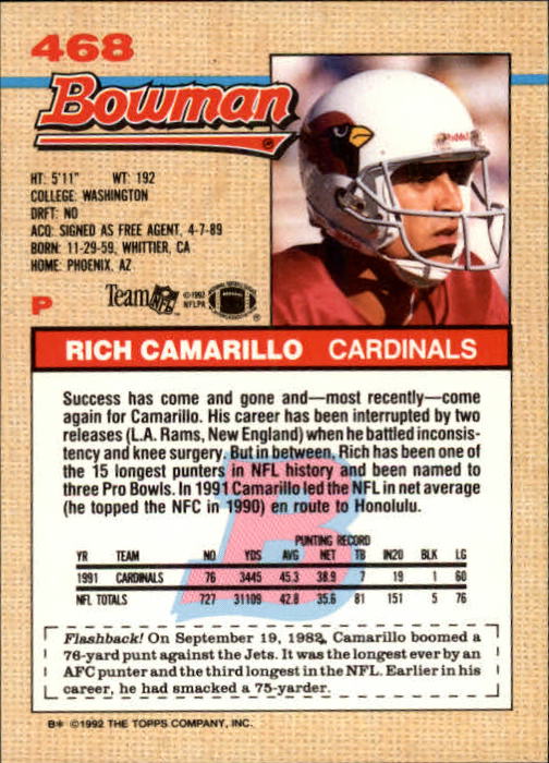 1992 Bowman Football "Main Set" Cards #401 to #573 Rookies and Veterans - Picture 125 of 311