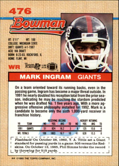 1992 Bowman Football "Main Set" Cards #401 to #573 Rookies and Veterans - Picture 137 of 311
