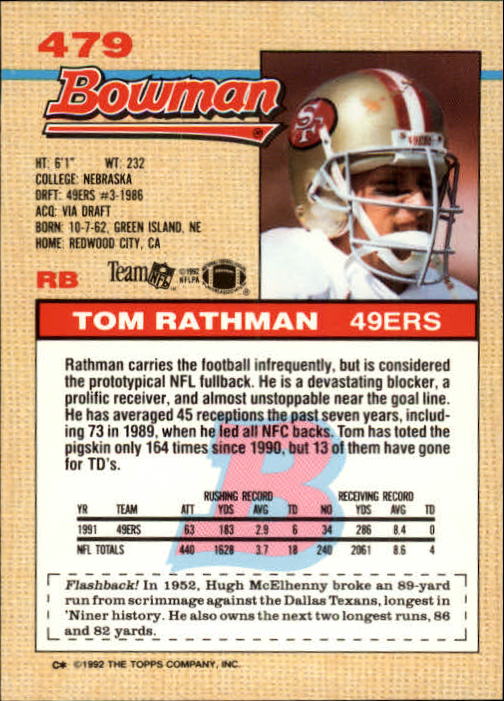 1992 Bowman Football "Main Set" Cards #401 to #573 Rookies and Veterans - Picture 143 of 311
