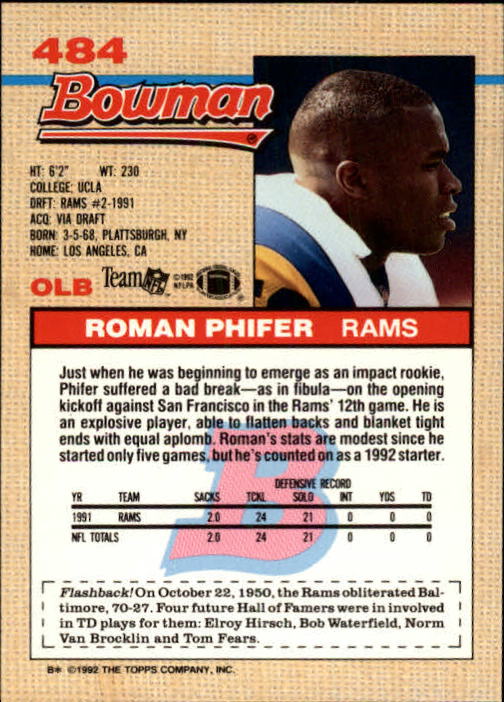 1992 Bowman Football "Main Set" Cards #401 to #573 Rookies and Veterans - Picture 151 of 311