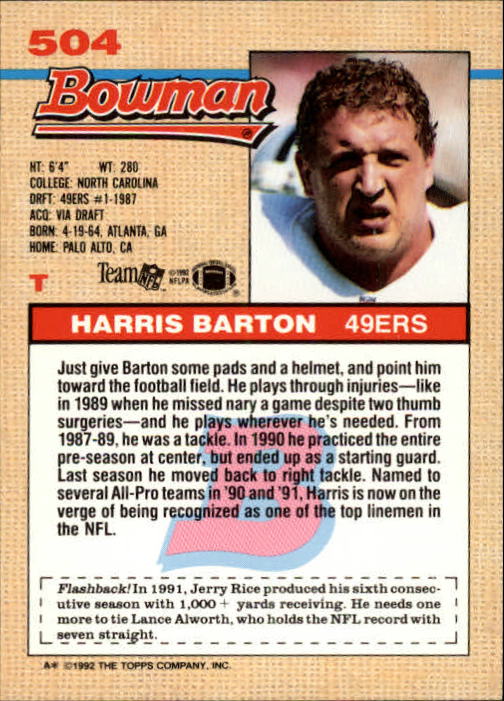 1992 Bowman Football "Main Set" Cards #401 to #573 Rookies and Veterans - Picture 187 of 311