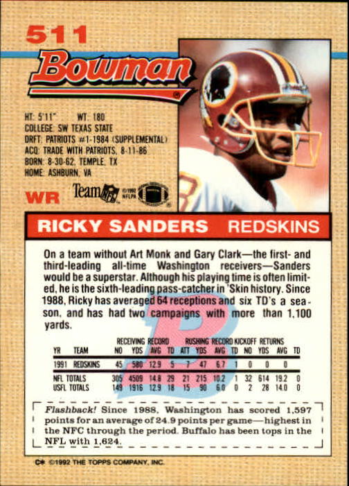 1992 Bowman Football "Main Set" Cards #401 to #573 Rookies and Veterans - Picture 199 of 311