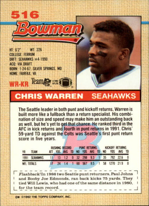 1992 Bowman Football "Main Set" Cards #401 to #573 Rookies and Veterans - Picture 209 of 311