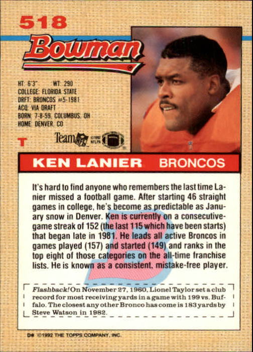 1992 Bowman Football "Main Set" Cards #401 to #573 Rookies and Veterans - Picture 213 of 311