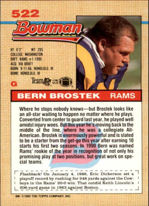 1992 Bowman Football "Main Set" Cards #401 to #573 Rookies and Veterans - Picture 219 of 311