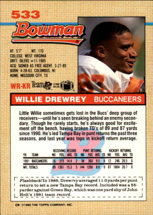 1992 Bowman Football "Main Set" Cards #401 to #573 Rookies and Veterans - Picture 235 of 311