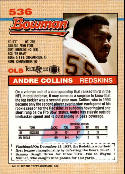 1992 Bowman Football "Main Set" Cards #401 to #573 Rookies and Veterans - Picture 239 of 311