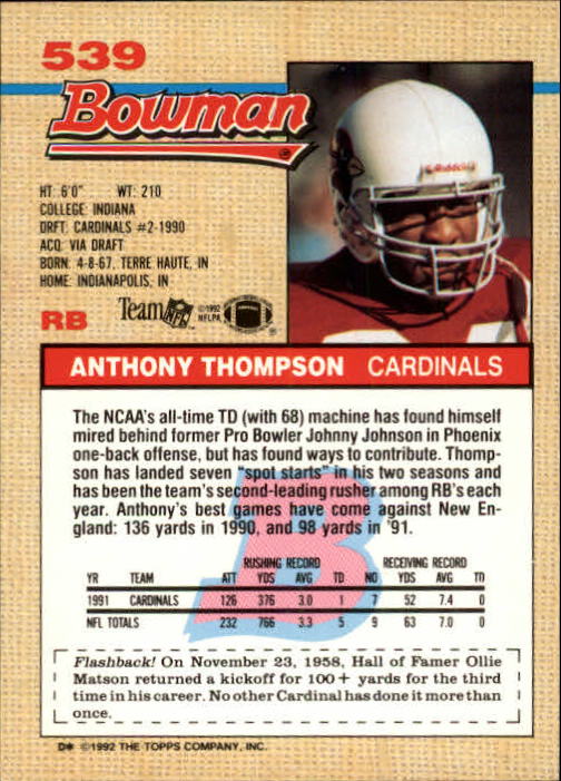 1992 Bowman Football "Main Set" Cards #401 to #573 Rookies and Veterans - Picture 245 of 311