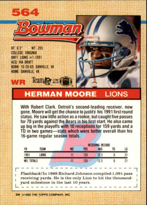 1992 Bowman Football "Main Set" Cards #401 to #573 Rookies and Veterans - Picture 293 of 311