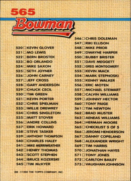 1992 Bowman Football "Main Set" Cards #401 to #573 Rookies and Veterans - Picture 295 of 311