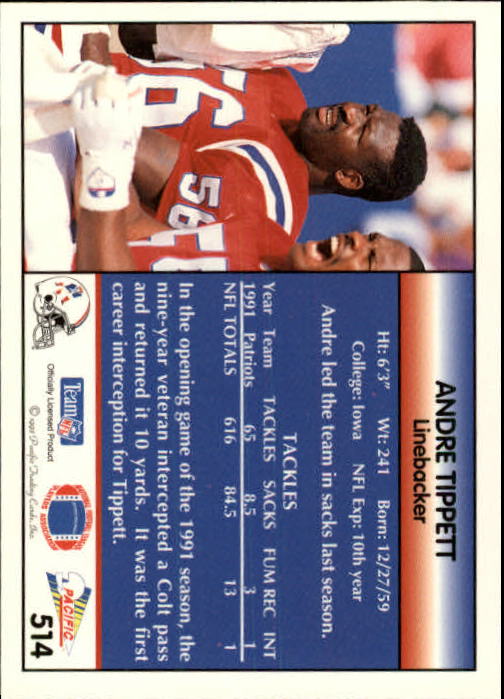 1992 Topps Stadium Club #573 Andre Tippett NM-MT New England