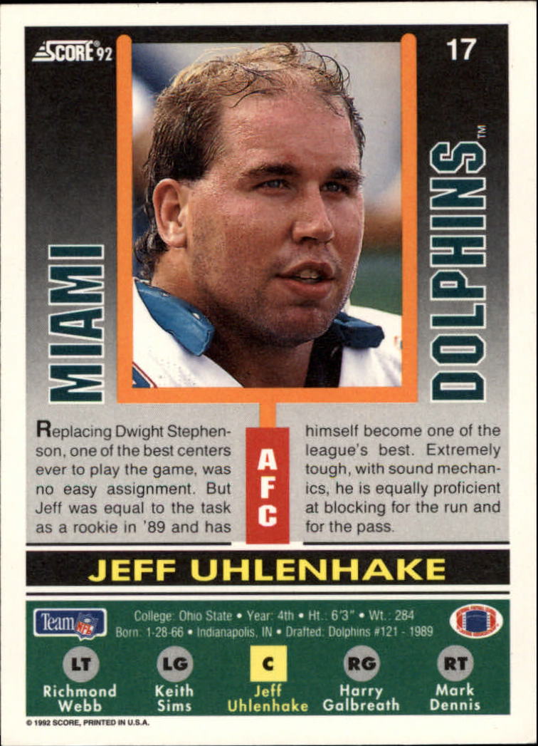 Jeff Uhlenhake autographed Football Card (Miami Dolphins, SC