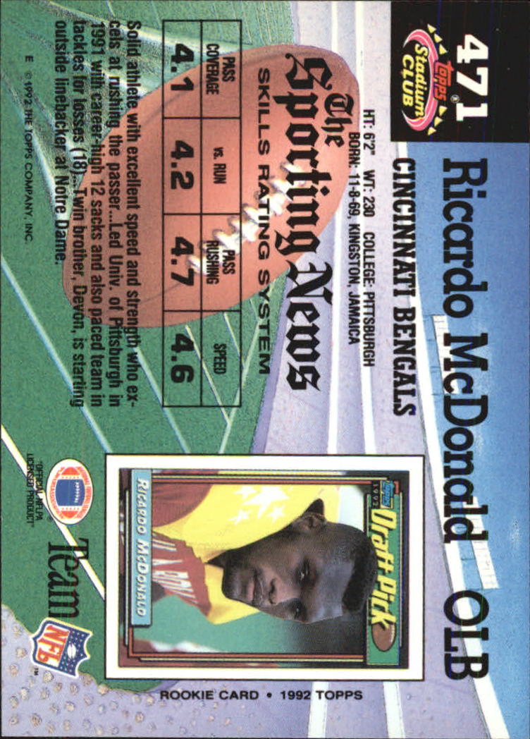 1992 Stadium Club Football "Main Set" Cards #401 to #635 Rookies and Veterans - Picture 141 of 399