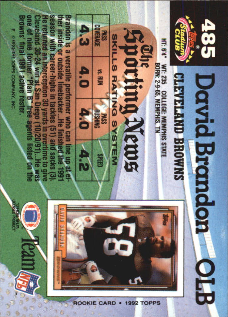 1992 Stadium Club Football "Main Set" Cards #401 to #635 Rookies and Veterans - Picture 169 of 399