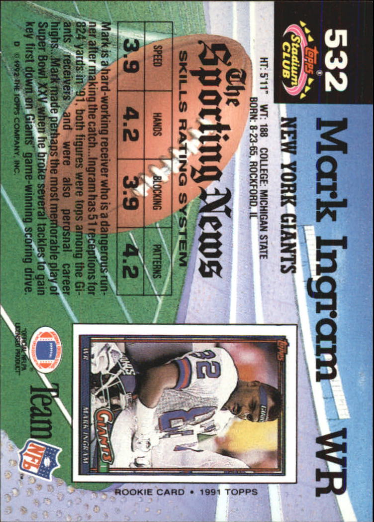 1992 Stadium Club Football "Main Set" Cards #401 to #635 Rookies and Veterans - Picture 261 of 399