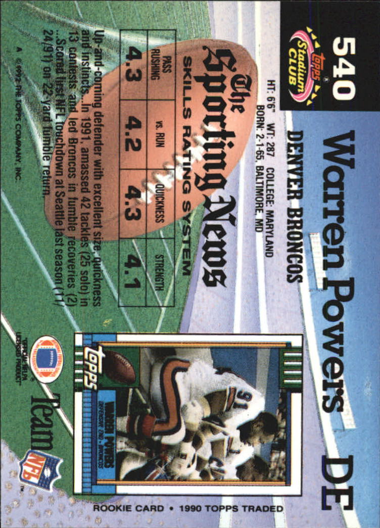 1992 Stadium Club Football "Main Set" Cards #401 to #635 Rookies and Veterans - Picture 277 of 399