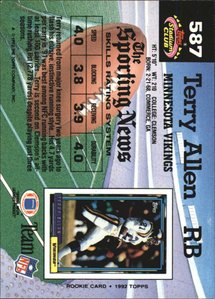 1992 Stadium Club Football "Main Set" Cards #401 to #635 Rookies and Veterans - Picture 371 of 399