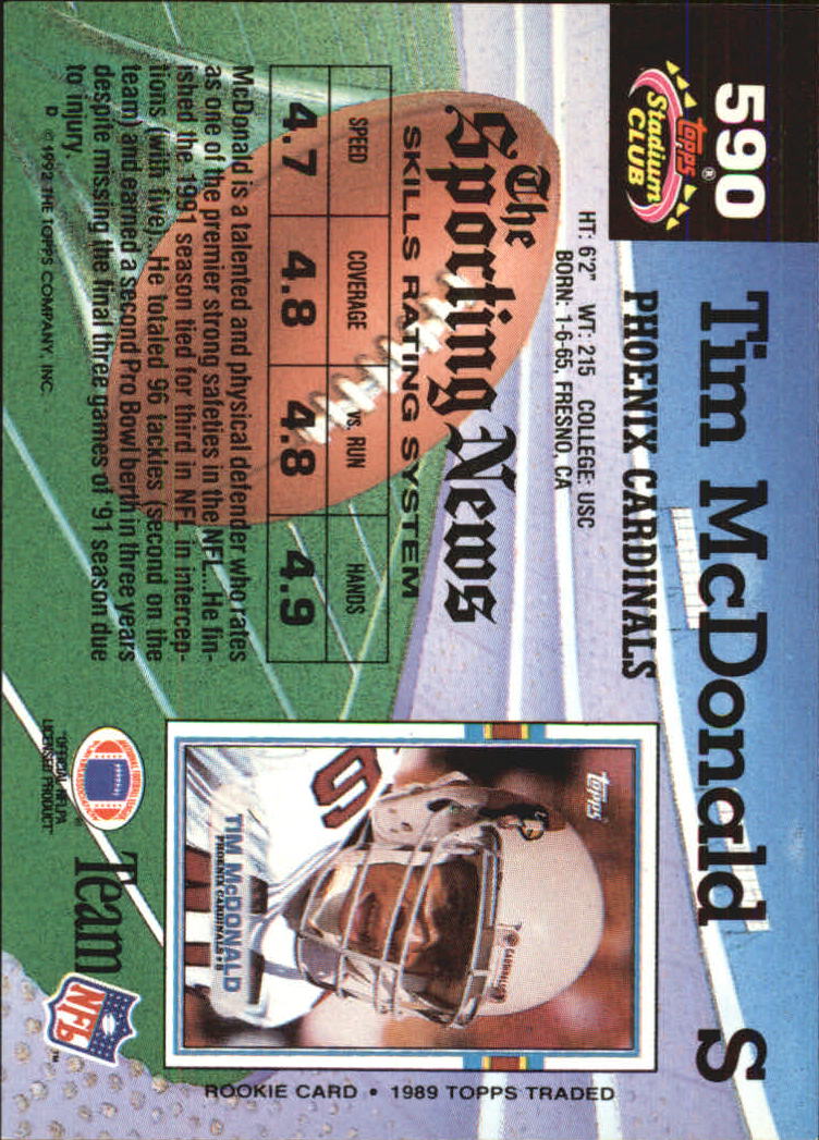 1992 Stadium Club Football "Main Set" Cards #401 to #635 Rookies and Veterans - Picture 377 of 399