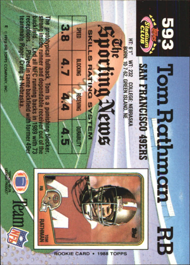 1992 Stadium Club Football "Main Set" Cards #401 to #635 Rookies and Veterans - Picture 383 of 399