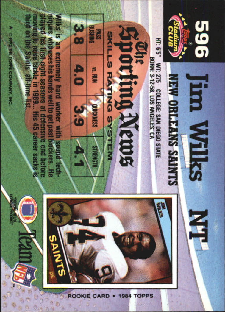 1992 Stadium Club Football "Main Set" Cards #401 to #635 Rookies and Veterans - Picture 389 of 399