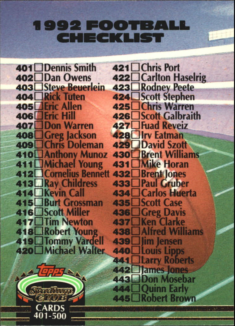 1992 Stadium Club Football "Main Set" Cards #401 to #635 Rookies and Veterans - Picture 394 of 399