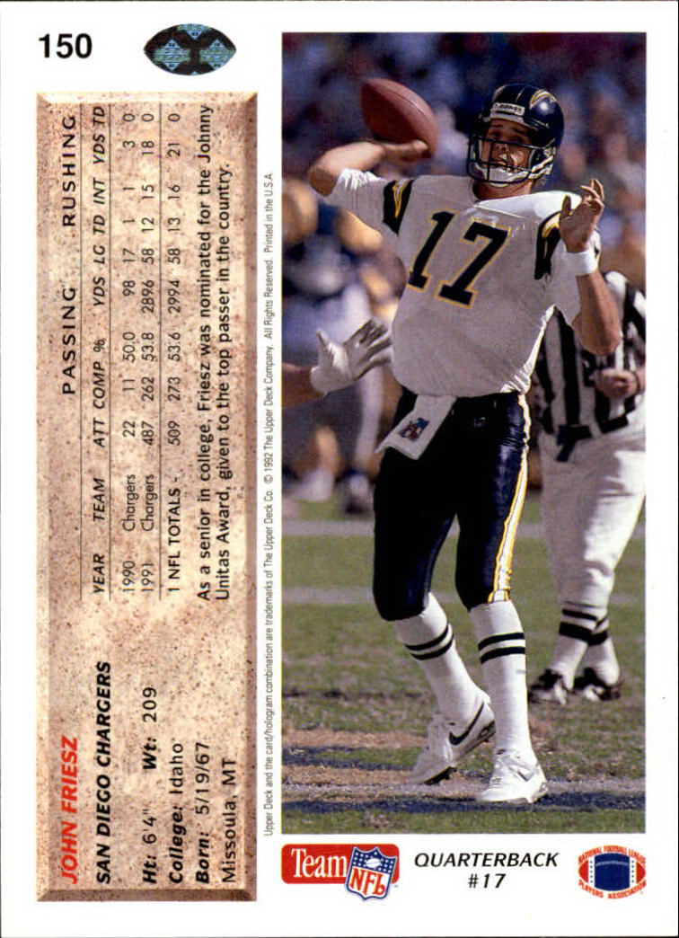 A2086- 1992 Upper Deck Football #s 1-250 +Rookies -You Pick- 15+ FREE US SHIP